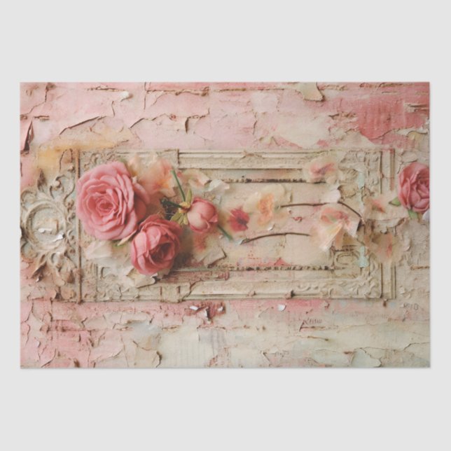 Papier Mousseline Pink Vintage Floral Grunge Decoupage (Recto)