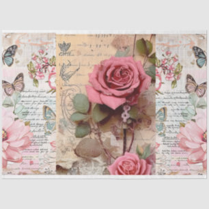 Papier Mousseline Pink Vintage Floral Grunge Decoupage