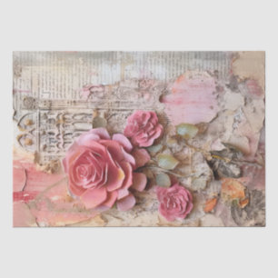 Papier Mousseline Pink Vintage Floral Grunge Decoupage