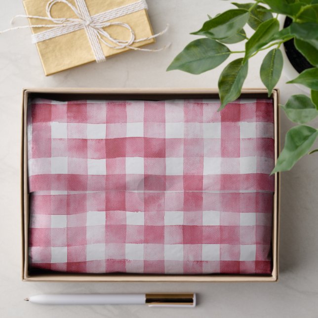 Papier Mousseline Pink White Plaid Stripes Anniversaire (Cadeau)