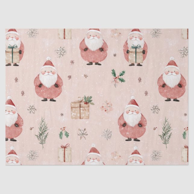 Papier Mousseline Pink Winter - Santa Claus, Snowflakes, Holly (3) (Recto)