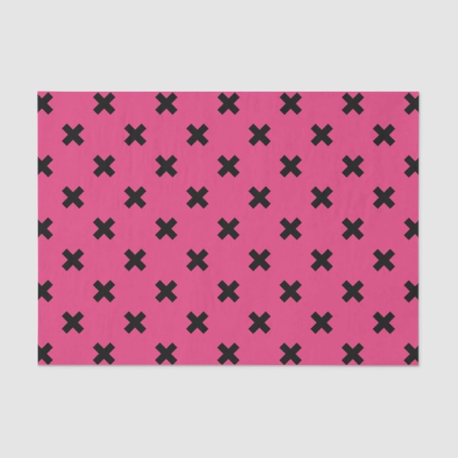 Papier Mousseline Piqûres de croix noire sur fuchsia (Recto)