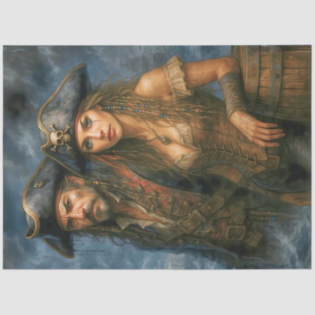 Papier Mousseline Pirate Captain and Queen | Caribbean Nautical  (Recto)