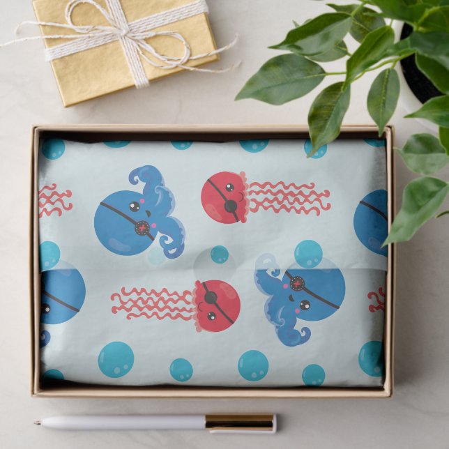 Papier Mousseline Pirate Octopus, Pirate Jellyfish, Sea Animaux (Cadeau)