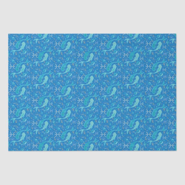 Papier Mousseline Pisces signe zodiaque bleu marine moderne (Recto)