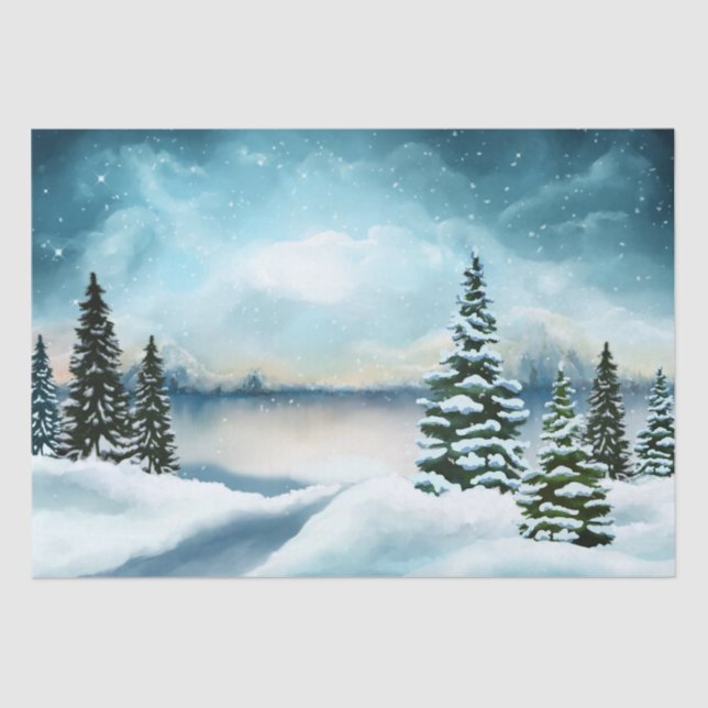 Papier Mousseline Pittoresque Winter Wonderland aquarelle peinture (Recto)