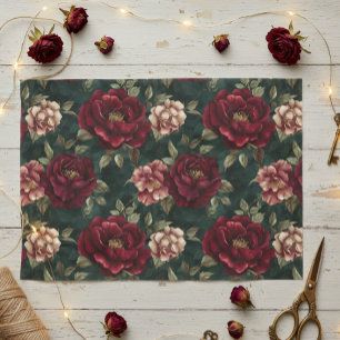 Papier Mousseline Pivoine Burgundy Romantique Foncé