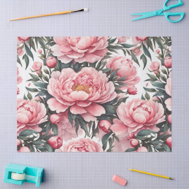 Papier Mousseline Pivoine rose  (Artisanat)