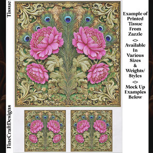 Papier Mousseline Pivoine Vintage Rose & Motifs Dorés EH8 Découpage