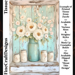 Papier Mousseline Pivoines Crème Shabby Chic, Pichet Aqua DV5L Décou