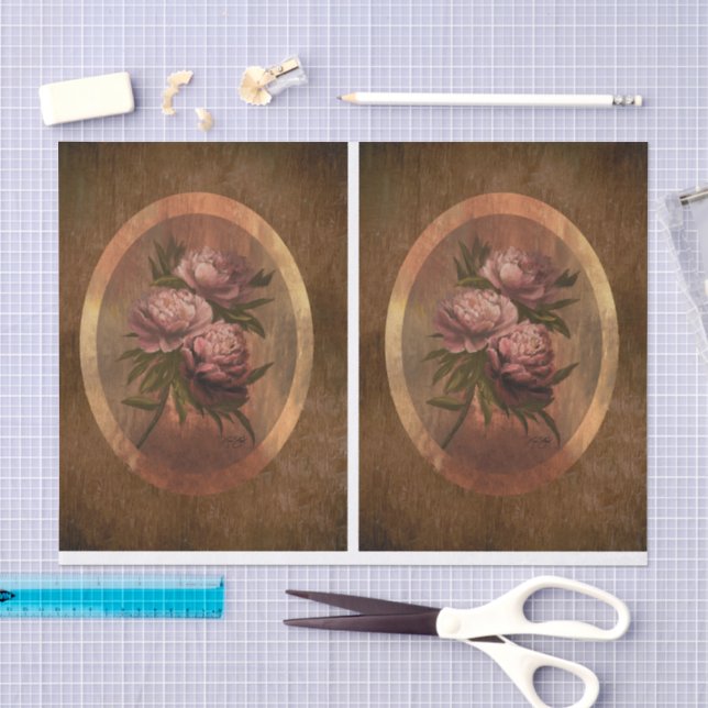 Papier Mousseline Pivoines Peintes DBL (Artisanat)