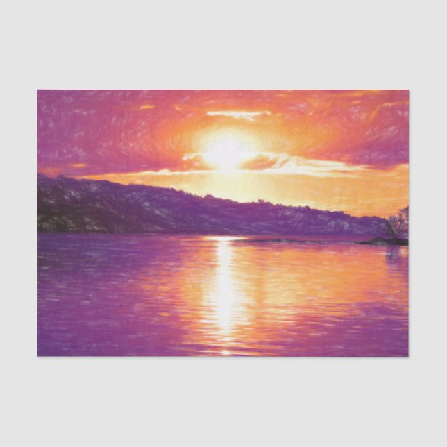 Papier Mousseline Plage Côtière Coucher de Soleil Orange Violet Déco (Recto)