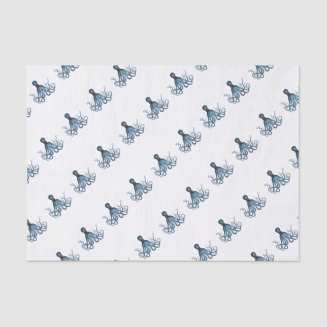 Papier Mousseline Plage côtière marine d'Octopus kraken bleu océan (Recto)