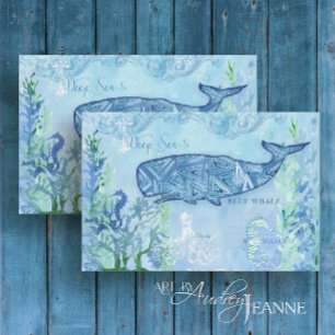 Papier Mousseline Plage de baleines nautiques Hippocampe Blue Mint D