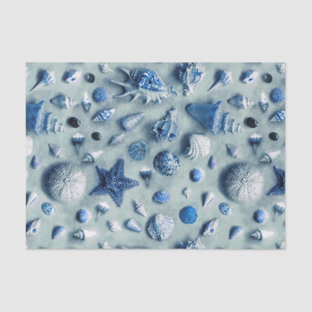 Papier Mousseline Plage de Seashells, Indigo Blue Starfish (Recto)