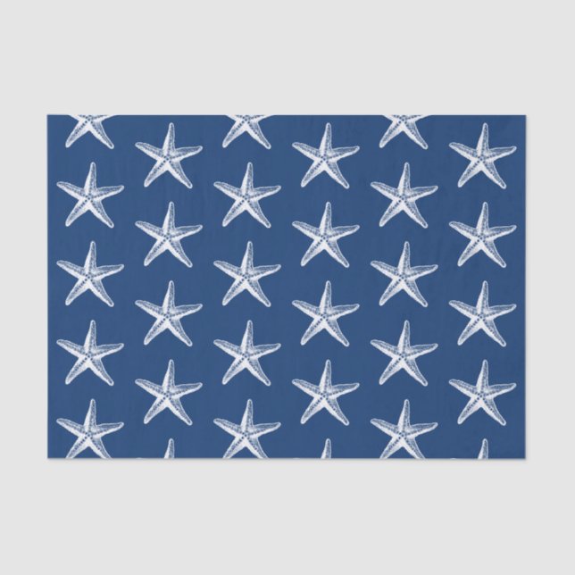 Papier Mousseline Plage de Starfish bleu et blanc (Recto)
