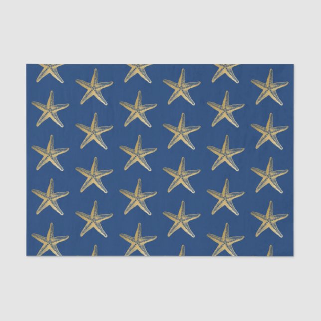 Papier Mousseline Plage de Starfish Bleu et Or (Recto)