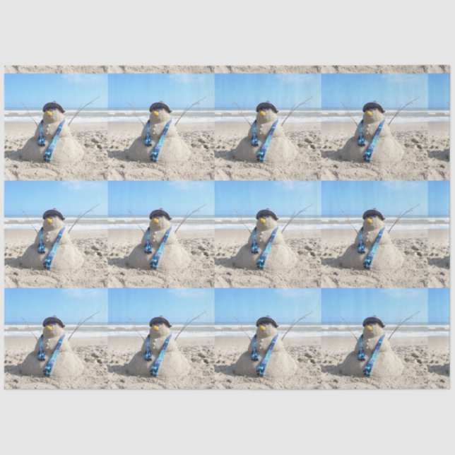 Papier Mousseline Plage / Sculpture de sable Noël Snowman (Recto)