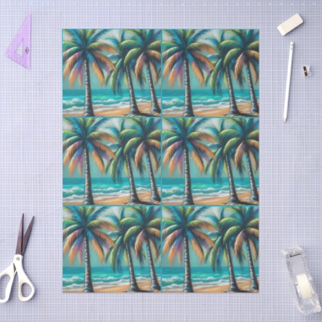 Papier Mousseline Plage tropicale Palmiers Chalk-Pastel Découpage (Artisanat)
