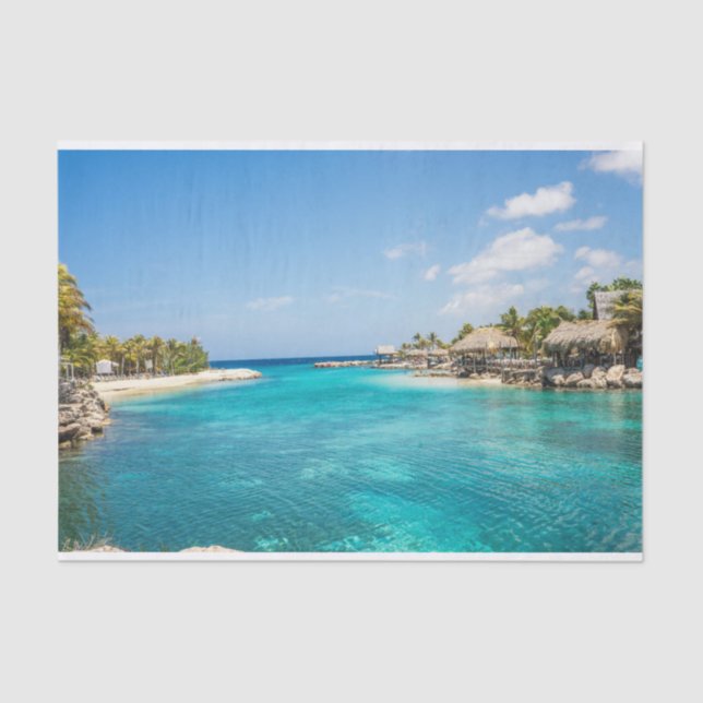 Papier Mousseline Plage tropicale pittoresque avec huttes de chaume  (Recto)