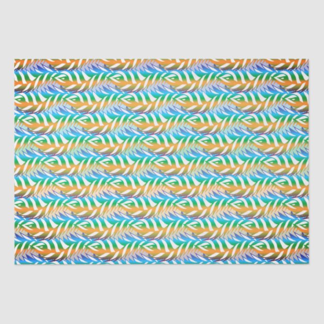 Papier Mousseline Plage turquoise et jaune motif de plume ludique (Recto)
