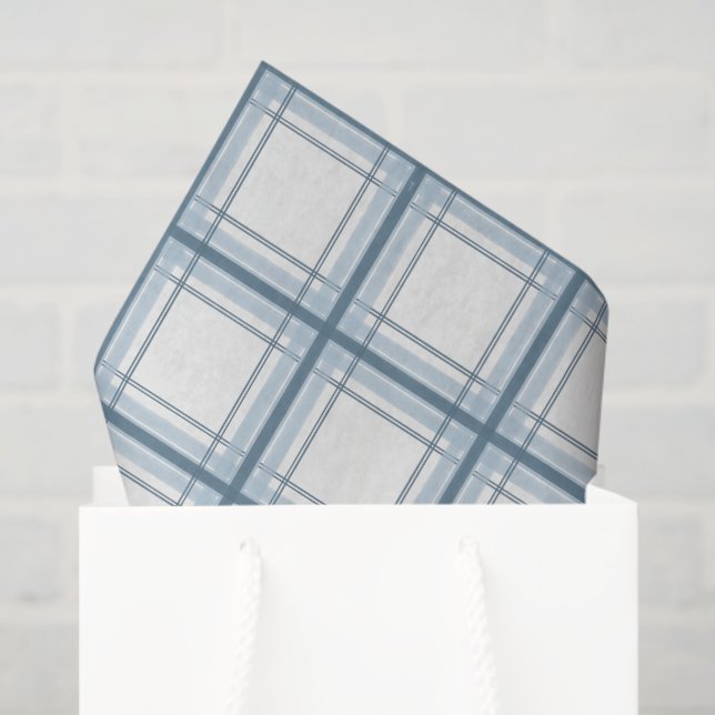 Papier Mousseline Plaid bleu et crème (Sac cadeau)