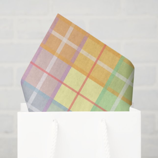 Papier Mousseline Plaid de printemps pastel (Sac cadeau)