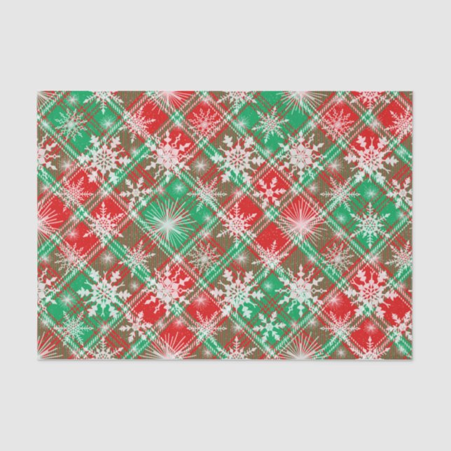 Papier Mousseline Plaid Et Snowflakes Noël Motif 2 (Recto)