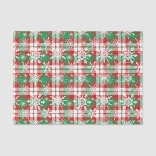 Papier Mousseline Plaid Et Snowflakes Noël Motif 3 (Recto)
