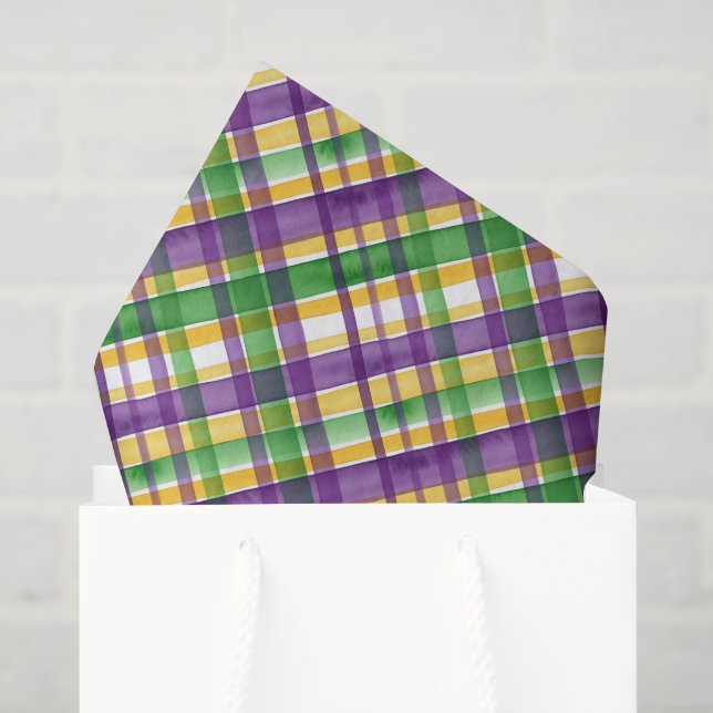 Papier Mousseline Plaid Mardi Gras aquarelle (Sac cadeau)