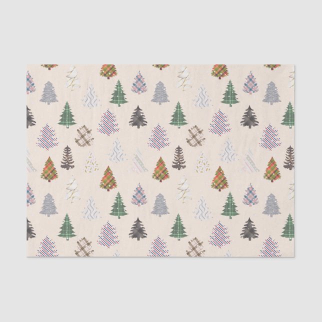 Papier Mousseline Plaid Patternes Noël Arbres Motif en Crème (Recto)