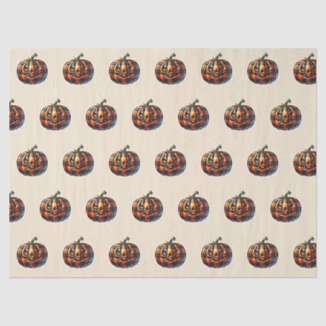 Papier Mousseline Plaid Pumpkin Halloween Tissue Paper (Recto)