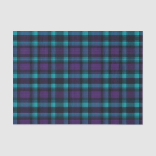 Papier Mousseline Plaid turquoise et violet (Recto)