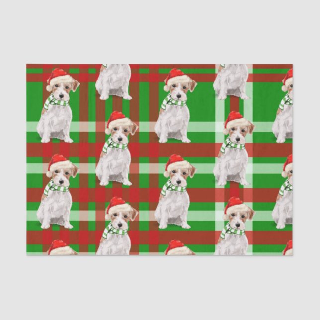 Papier Mousseline Plaid vert avec Jack Russell Terrier Noël (Recto)