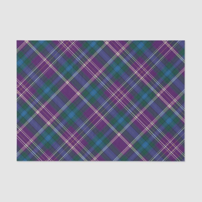 Papier Mousseline Plaid violet, bleu et vert (Recto)