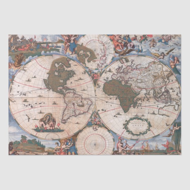 Papier Mousseline Plan du monde par Cornelis Danckerts (Recto)