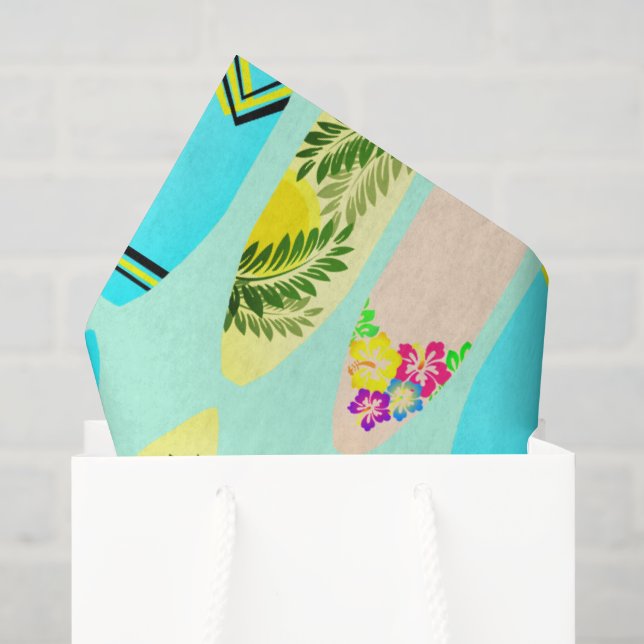 Papier Mousseline Planches de surf tropicales illustrées (Sac cadeau)