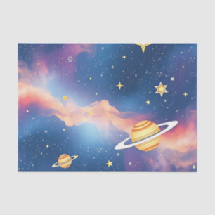Papier Mousseline Planètes Galaxie Rêveuse Motif Étoiles