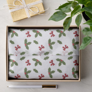Papier Mousseline Plante Holly Commun Et Motif Red Bows