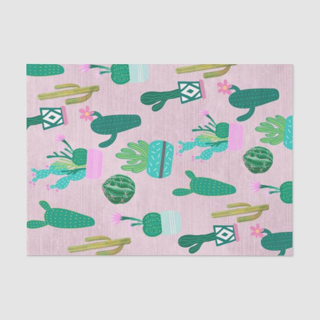 Papier Mousseline Plantes de cactus cactées rustiques sud-ouest rose (Recto)
