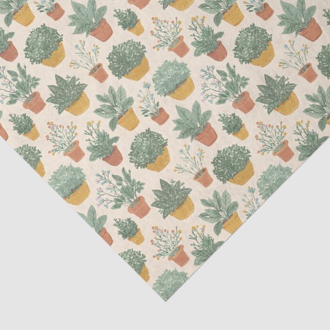 Papier Mousseline Plantes en pot Style d'illustration botanique Moye (Détail)