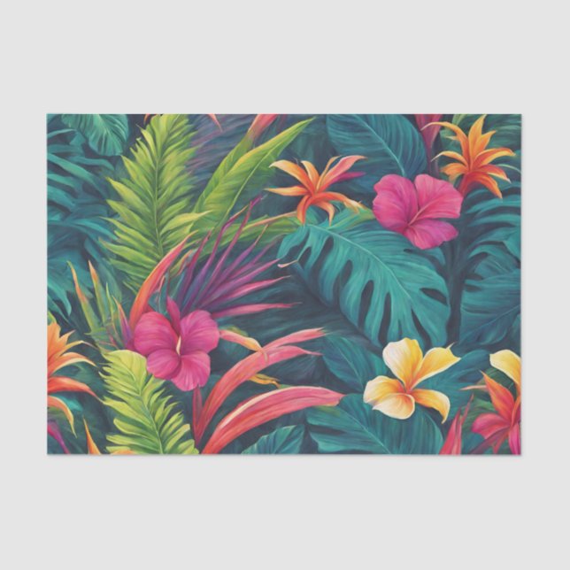 Papier Mousseline Plantes et fleurs tropicales dynamiques (Recto)