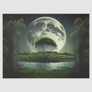 Papier Mousseline Pleine lune avec arbre et décantation fluviale