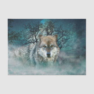 Papier Mousseline Pleine lune de loup dans le brouillard