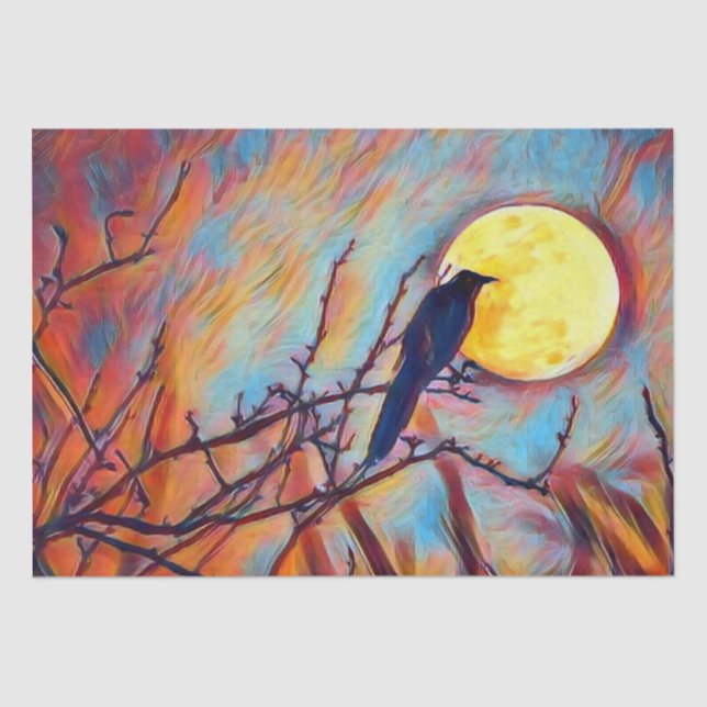 Papier Mousseline Pleine lune et corbeau Automne Automne peinture nu (Recto)