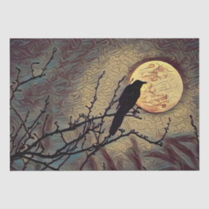 Papier Mousseline Pleine lune et corbeau Automne Automne peinture nu