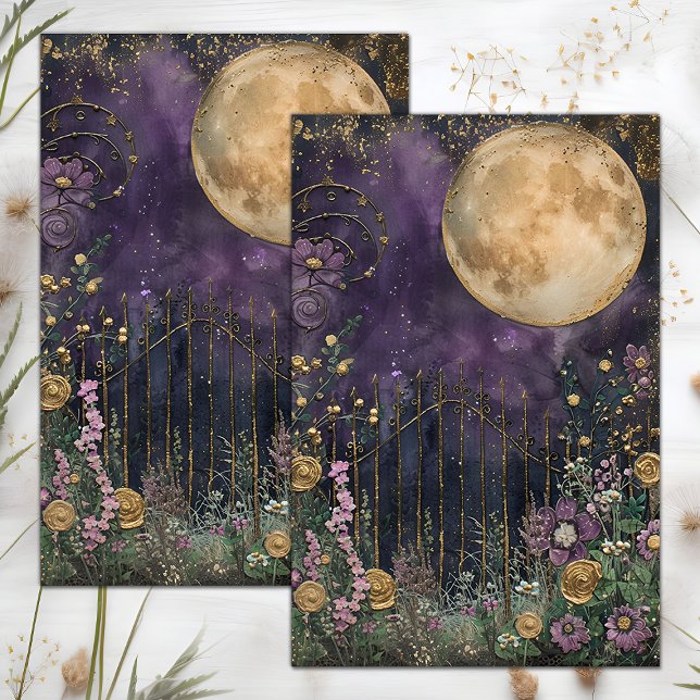 PAPIER MOUSSELINE PLEINE LUNE MIDNIGHT GARDEN DÉCOUPAGE TISSUE PAPIE (FULL MOON MIDNIGHT GARDEN DECOUPAGE TISSUE PAPER)