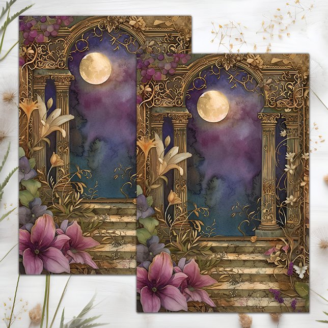 PAPIER MOUSSELINE PLEINE LUNE MIDNIGHT GARDEN DÉCOUPAGE TISSUE PAPIE (FULL MOON MIDNIGHT GARDEN DECOUPAGE TISSUE PAPER)