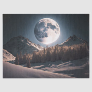 Papier Mousseline Pleine lune sur la montagne de neige des arbres Dé
