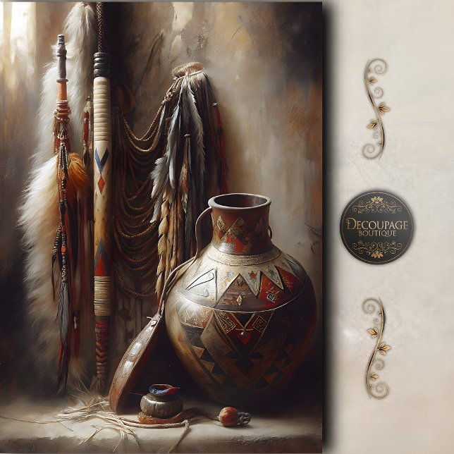 Papier Mousseline Plumeau & Découpage de Pot Tribal (Feather Headdress & Tribal Pot Decoupage Tissue Paper)